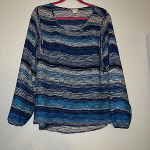 Ariat Etta Top L Size Large Blue Striped Fringe